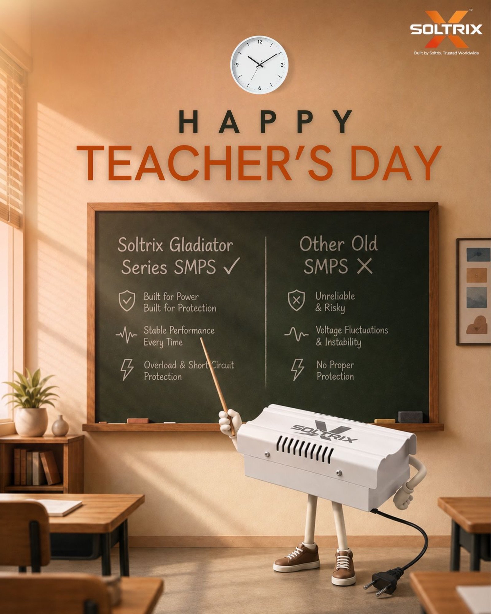 Some lessons are taught on a blackboard. The most important ones are built on reliability. ⚡📚

This Teachers’ Day, SoltriX salutes the people who power every lesson, every idea and every future.

Just like a great teacher never compromises on guidance, SoltriX Gladiator Series SMPS never compromises on protection. Built for stable performance with overload and short-circuit protection, it’s power you can trust when your systems need it most.

Because the best lessons last a lifetime. And so should dependable power.

Happy Teachers’ Day from SoltriX! 🇮🇳

#happyteachersday #teachersday2026 #soltrix #smps #powersupply 

[Teachers Day 2026, Happy Teachers Day, Teachers Day India, Teachers Day, Teacher Appreciation, Education India, SMPS, SMPS Power Supply, Switching Mode Power Supply, Switch Mode Power Supply, Power Supply, CCTV Power Supply, CCTV SMPS, Security Camera Power Supply, Surveillance Power Supply, Security System Power Supply, Industrial SMPS, Industrial Power Supply, DC Power Supply, AC DC Power Supply, Regulated Power Supply, Reliable Power Supply, Power Protection, Overload Protection, Short Circuit Protection, Stable Power Supply, High Efficiency Power Supply, SoltriX SMPS, Gladiator Series SMPS, Power Solutions India]