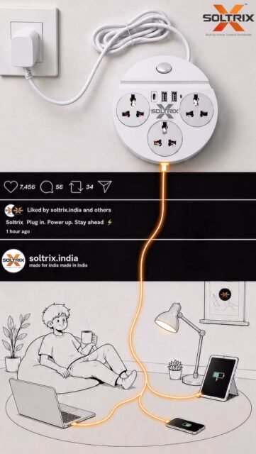One plug. Multiple possibilities. ⚡🔌

Your phone, laptop, tablet, lamp and everyday essentials shouldn’t have to fight for a socket.

With the SoltriX Extension Board, bring power, convenience and connectivity together in one smart setup. Designed for modern homes, workspaces and everyday tech, it helps keep your devices powered while keeping your space organised.

Plug in. Power up. Stay ahead. ⚡

Because when everything needs power, one reliable connection makes all the difference. 🇮🇳

#SoltriX #extensionboard #powerstrip #powersupply #madeinindia 

[extension board, extension board India, power strip, power extension, electrical extension board, multi plug extension board, power socket, multiple socket extension, extension cord, power cord, USB extension board, USB power strip, charging station, phone charging station, laptop power supply, home electronics, office electronics, electrical accessories, power accessories, home electrical products, electrical products India, power solution, reliable power supply, safe power strip, multi socket power strip, SoltriX extension board, SoltriX India, Made in India electronics, Indian electronics brand, smart power solutions]