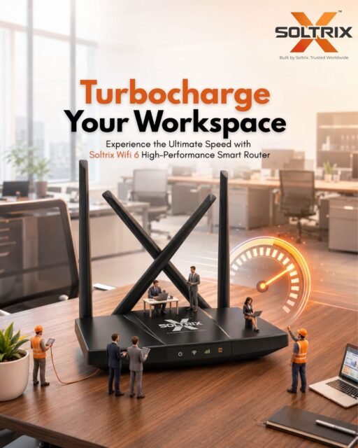 When your Wi-Fi clocks in, it means business. ⚡📶

A modern workspace needs more than desks and laptops — it needs a connection that can keep pace with the people using it.

The SoltriX Wi-Fi 6 Router brings high-speed wireless connectivity to busy workspaces, helping keep teams, devices and digital workflows connected without slowing down the momentum.

Because when the Wi-Fi is working smart, so can you. 😉

Less waiting. More working. More getting things done.

#wifi6 #wifirouter #networking #businessnetworkink #SoltriX

[WiFi 6, WiFi 6 router, WiFi router, wireless router, high speed WiFi, fast WiFi, high speed internet, wireless networking, business networking, office WiFi, office networking, workplace connectivity, internet router, broadband router, WiFi network, network connectivity, strong WiFi signal, wider WiFi coverage, multiple device connectivity, seamless connectivity, smart router, high performance router, business internet, work from home WiFi, corporate networking, networking solutions, networking products India, WiFi router India, SoltriX WiFi router, SoltriX India]