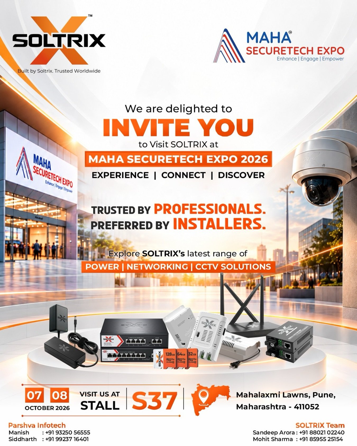 Pune, we’re bringing the SoltriX lineup to you! 🚀⚡

The Maha SecureTech Expo 2026 is where the security, surveillance and technology ecosystem comes together — and SoltriX is proud to be part of it.

Come experience our latest range of Power, Networking & CCTV Solutions, get up close with our products, connect with the SoltriX team and discover what’s next in smarter security infrastructure.

📍 Mahalaxmi Lawns, Pune, Maharashtra
📅 7th & 8th October 2026
📌 Stall S37

Whether you’re an installer, system integrator, security professional, distributor or technology enthusiast, come say hello. 👋

Your next connection could be waiting at S37. 😉

#mahasecuretechexpo #securityexpo #cctv #networking #SoltriX

[Maha SecureTech Expo 2026, Maha SecureTech Expo, security expo Pune, security exhibition Pune, security expo India, CCTV exhibition, CCTV expo, security technology, surveillance technology, CCTV solutions, CCTV products, security solutions, surveillance solutions, networking solutions, power solutions, security equipment, CCTV accessories, networking products, SMPS, Ethernet switch, PoE switch, media converter, MicroSD card, security system, video surveillance, security professionals, CCTV installers, system integrators, security distributors, SoltriX, SoltriX India]