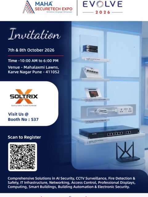 🚨 Pune, the countdown is on! 🚨

SoltriX is all set to be part of Maha SecureTech Expo & Evolve 2026, bringing innovative solutions across networking, CCTV surveillance, power, IT infrastructure and electronic security. 🔌📡

📍 Venue: Mahalaxmi Lawns, Karve Nagar, Pune – 411052
📅 7th & 8th October 2026
⏰ 10:00 AM – 6:00 PM
📌 Visit SoltriX at Booth S37

Come meet the SoltriX team, explore our solutions, connect with industry professionals and discover what’s next in smart security & networking technology.

See you at Booth S37! 👋

#SoltriX #mahasecuretechexpo #securityexpo #CCTV #networkingsolutions 

[security expo, Maha SecureTech Expo 2026, Maha SecureTech Expo Pune, security exhibition, Pune exhibition, CCTV solutions, CCTV surveillance, security solutions, electronic security, surveillance technology, networking solutions, networking products, IT infrastructure, power solutions, PoE switch, Ethernet switch, media converter, WiFi router, CCTV accessories, security equipment, security technology, smart security, access control, fire detection, safety solutions, system integrator, CCTV installers, security professionals, SoltriX, SoltriX India]